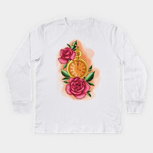 Clock under its rosebushes Kids Long Sleeve T-Shirt